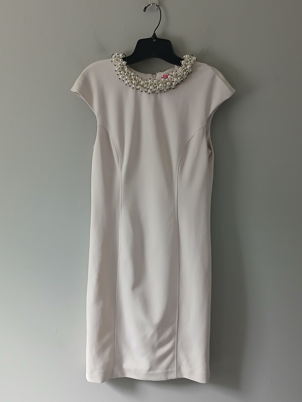 Betsey Johnson Women's Size 6 Ivory Embellished Neckline Knee Length Dress Lined
